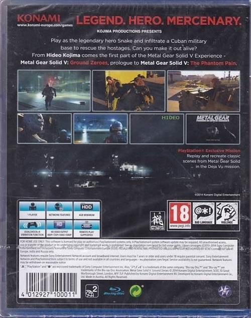 Metal Gear Solid V Ground Zeroes - i Folie - PS4 (AA-Grade) (Genbrug)